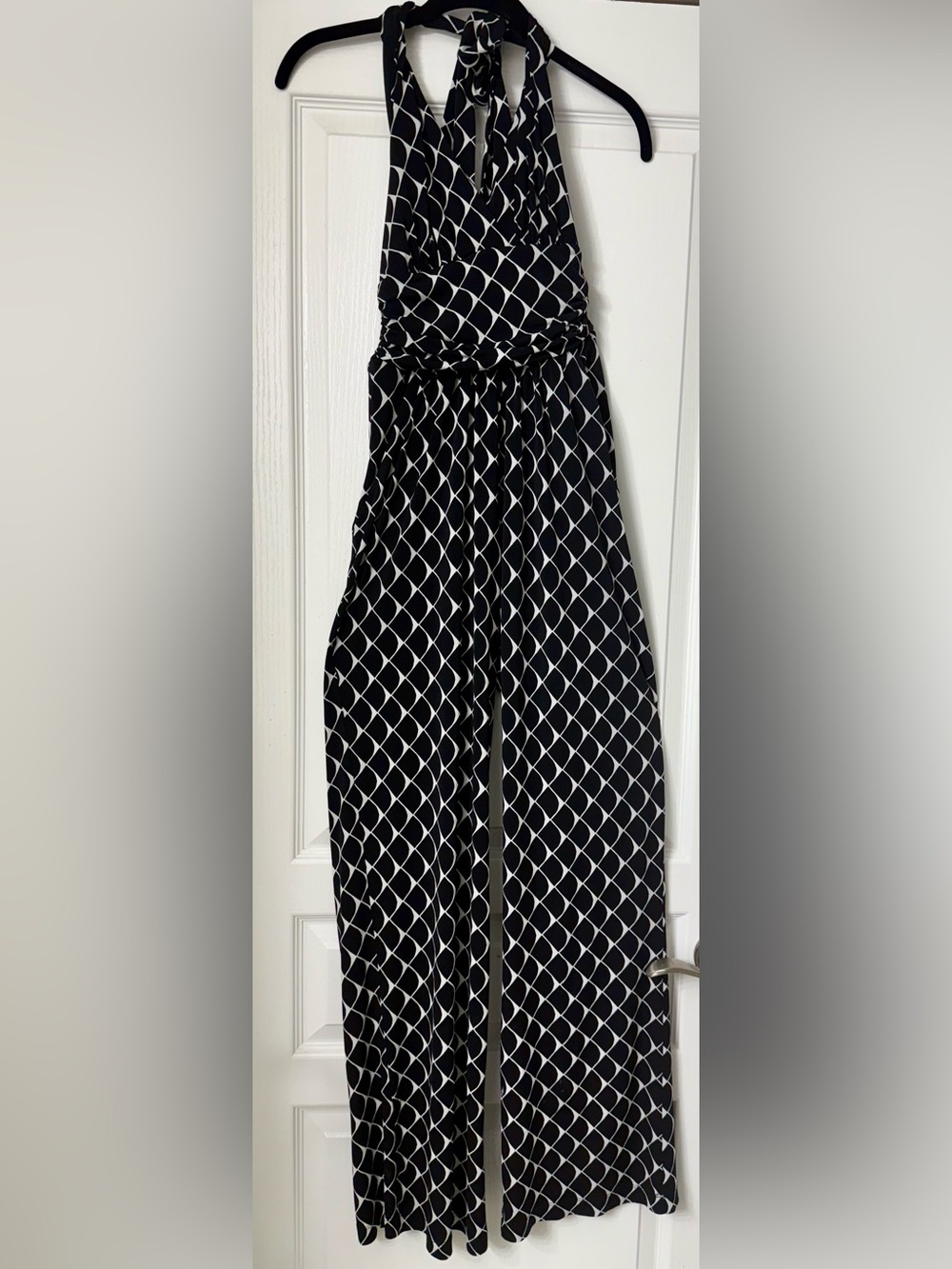 Boston Proper Black and White Geometric Halter Jumpsuit